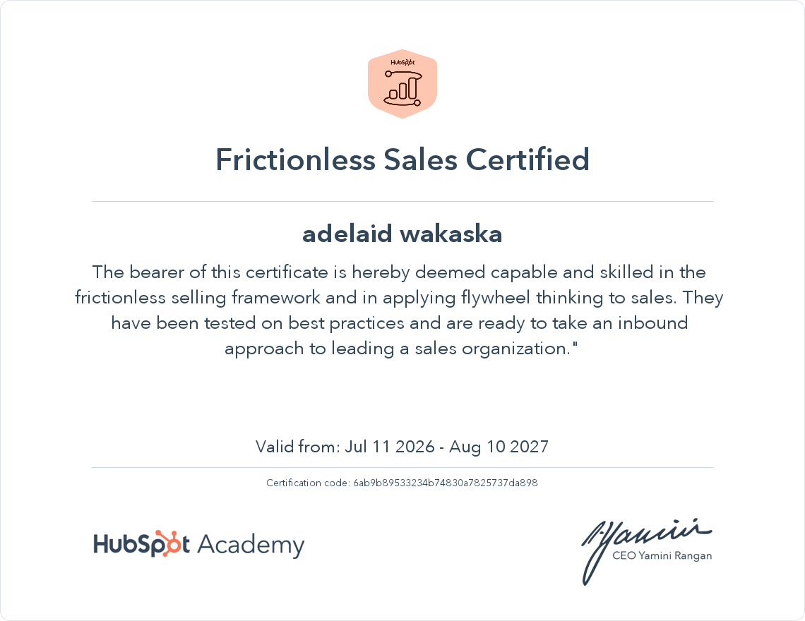 Frictionless Sales Certified - Adelaid Wakaska
